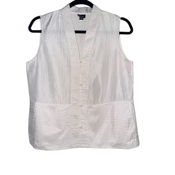 Eileen Fisher Sz M Cream Tussah silk vest old money quiet luxury - Picture 2 of 9